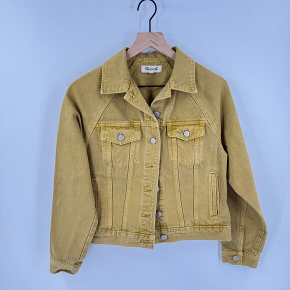 Madewell The Raglan Oversized Jean Jacket Garment Dyed Mustard Cropped Size S - Picture 8 of 8